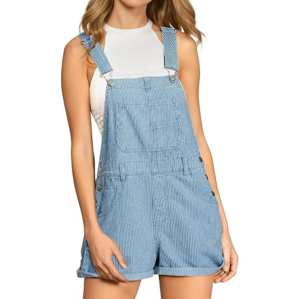 Denim Overall Shorts Women Casual Loose Fit Summer Jumpsuit